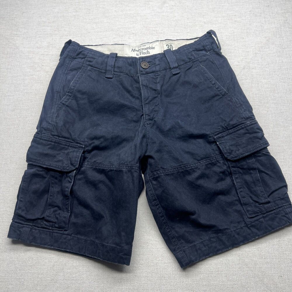 NWT Abercrombie & Fitch Dark Blue Distressed Cargo Shorts 30 Heavy Y2K